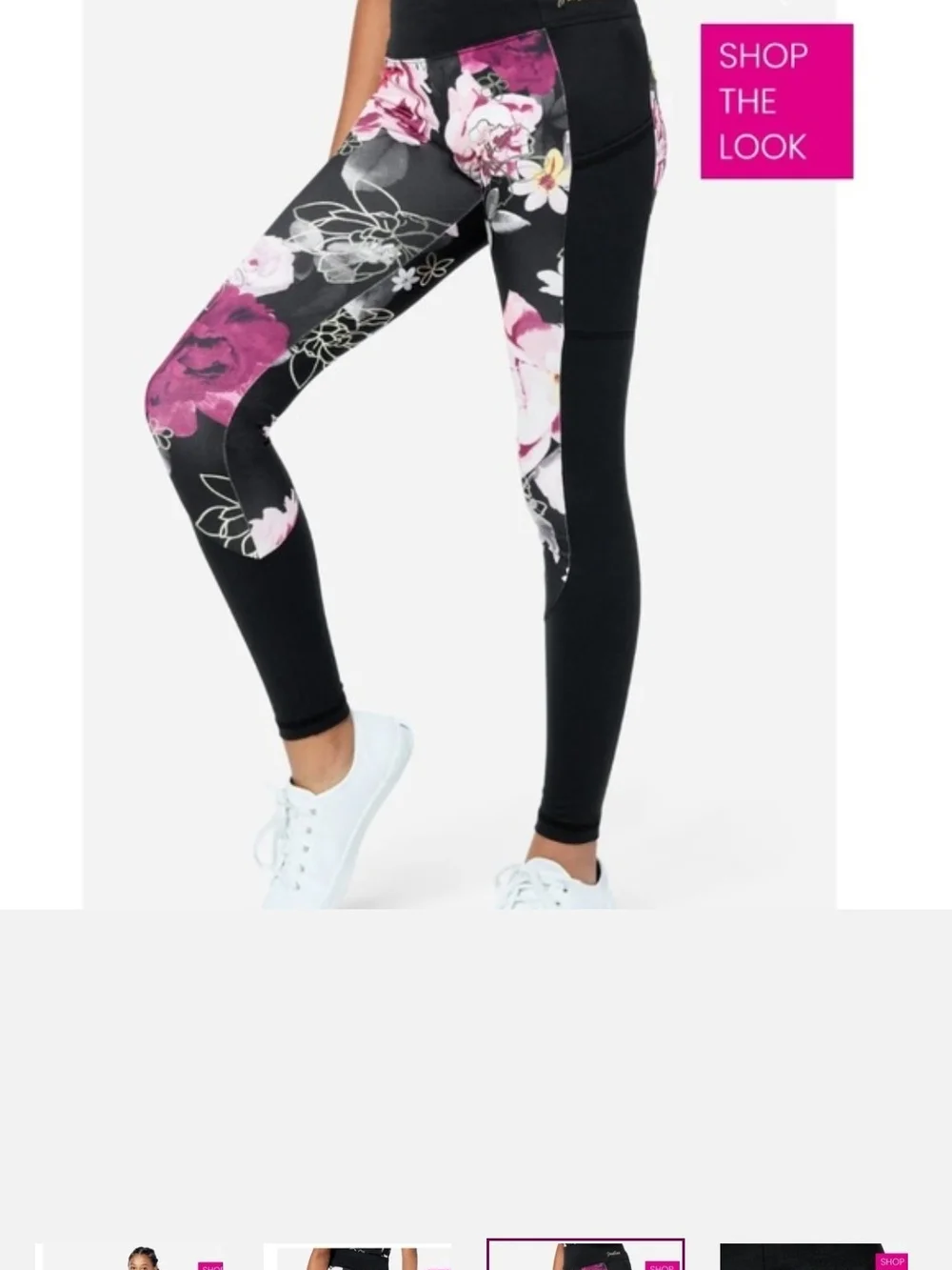 Justice Black Floral Leggings with Pink & Burgundy Flowers